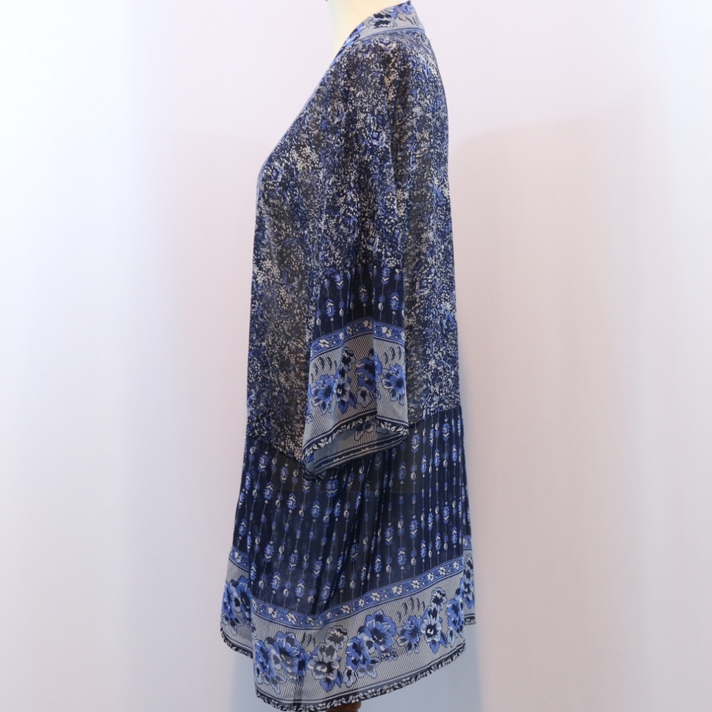 Wild Blue Chiffon Print Open Front Kimono - Picture 4 of 8